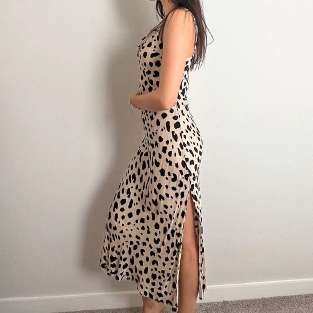 Urban outfitters Dress Forum Spotted Cowl Neck Slip leopard maxi Dress raton S - Picture 7 of 12